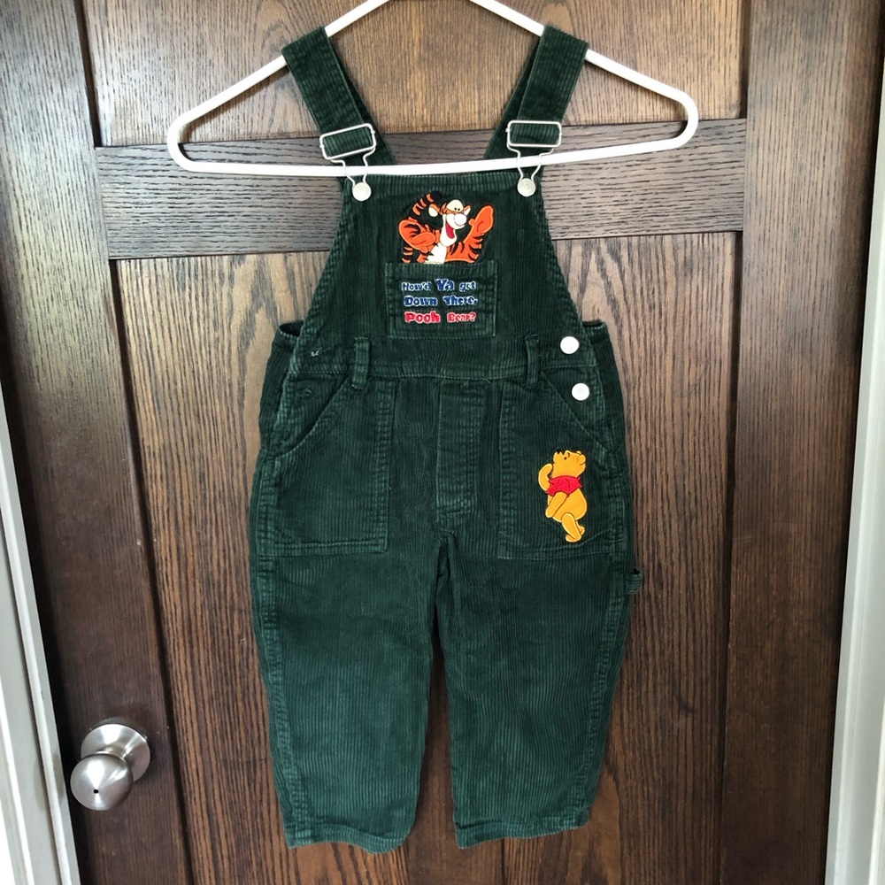 Vintage Winnie the Pooh green corduroy overalls 3T